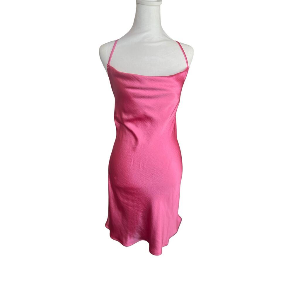 DRESS FORUM  Reflection Criss Cross Back Mini Dress Subtle Cowl Neck Lined Bust